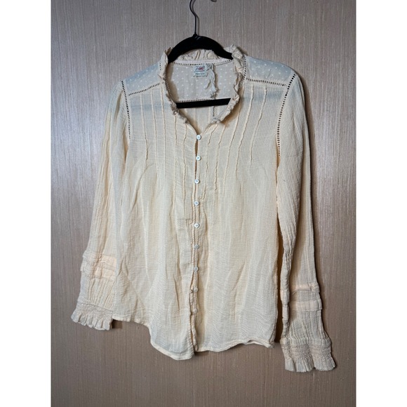 Faherty Tops - Faherty Womens Organic Cotton Gauze Victorian Ruffle Blouse Cream Ivory Medium